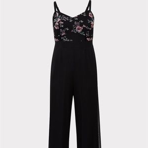 BLACK FLORAL MESH JUMPSUIT